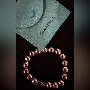 Authentic Tiffany Sterling Silver Ball Bead Bracelet and Pouch